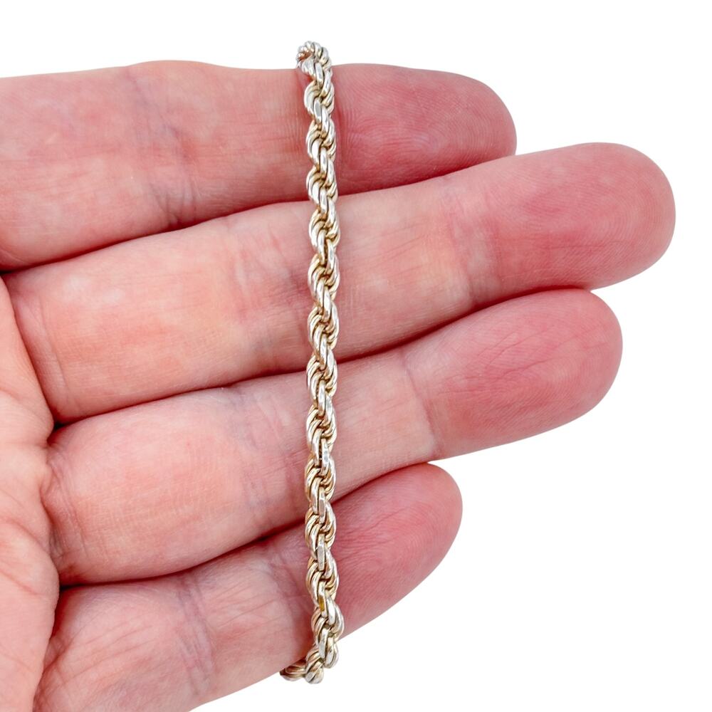 Vintage Italy Sterling Silver 925 Rope Twist Chain Bracelet 8"